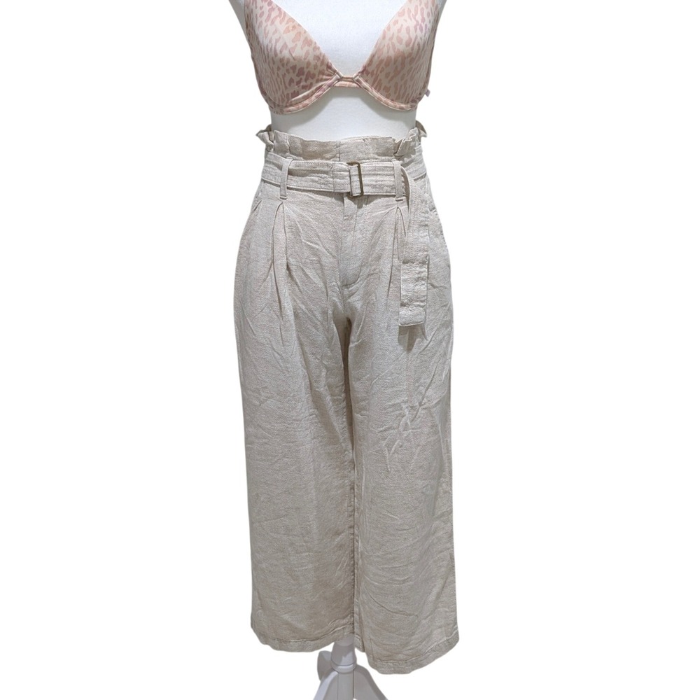 Banana Republic Petite 00 Linen Blend Wide Leg Paperbag Pants Flax Beige‎ Summer